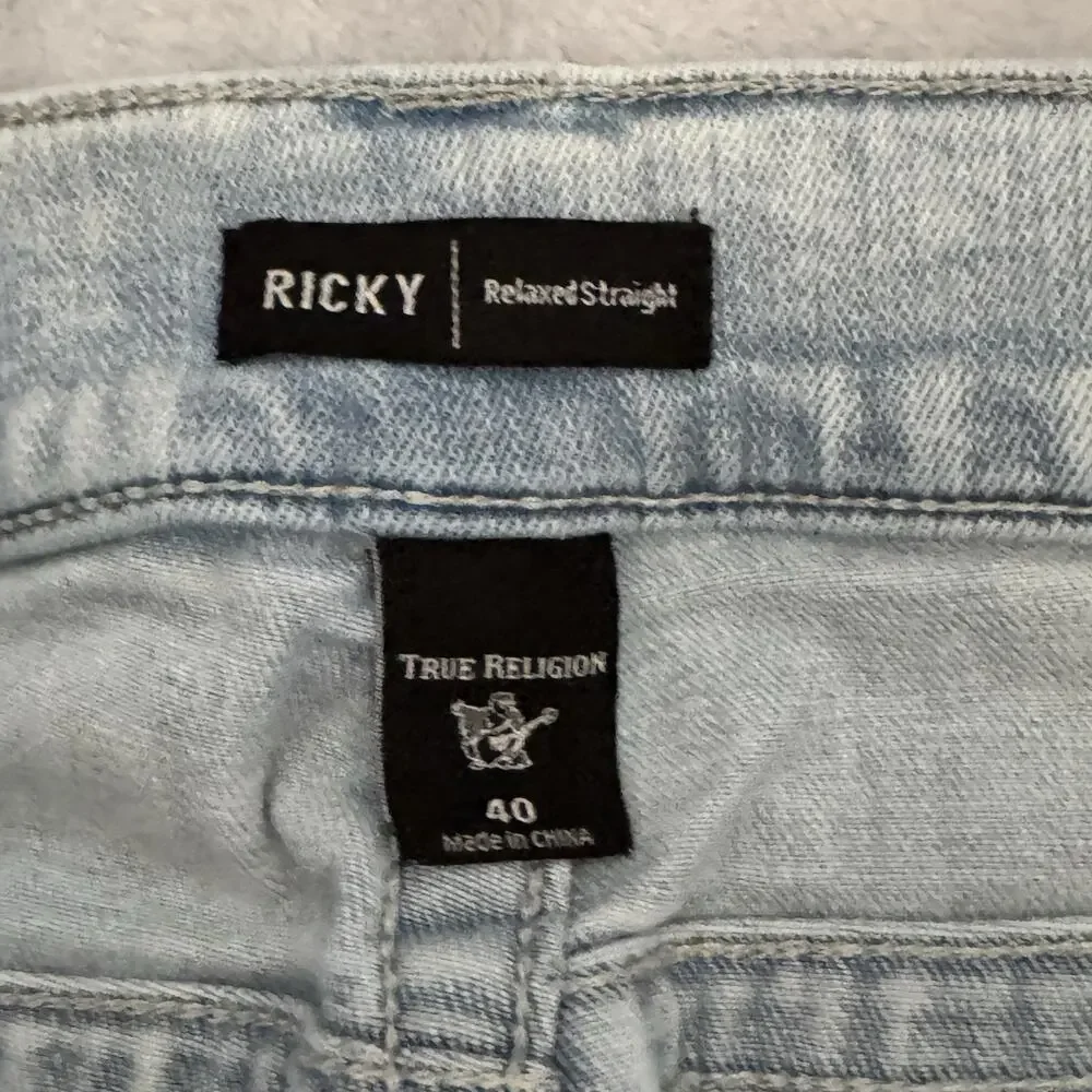 True Religion Ricky Relaxed Straight Jeans Men’s Size 40 Light Wash Denim Y2K